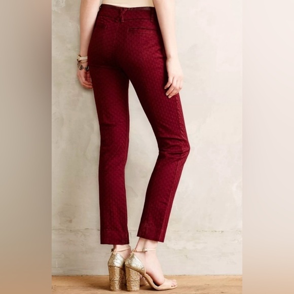 Anthro CARTONNIER Charlie Ankle Pants Burgundy Maroon Red Wine Textured Leather - Picture 6 of 12
